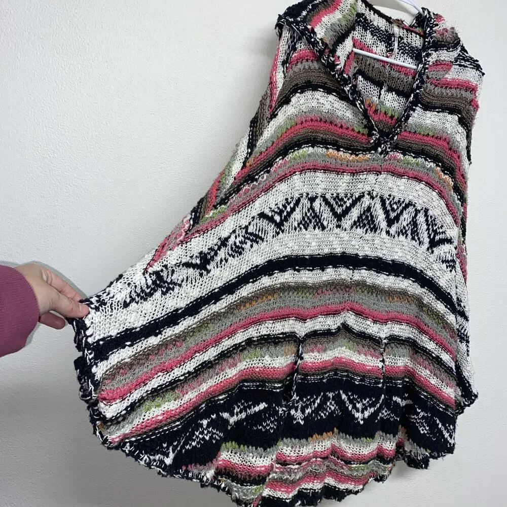 Free People Hippie Boho Festival Bubble Tea Hooded Poncho M/L - Picture 3 of 10